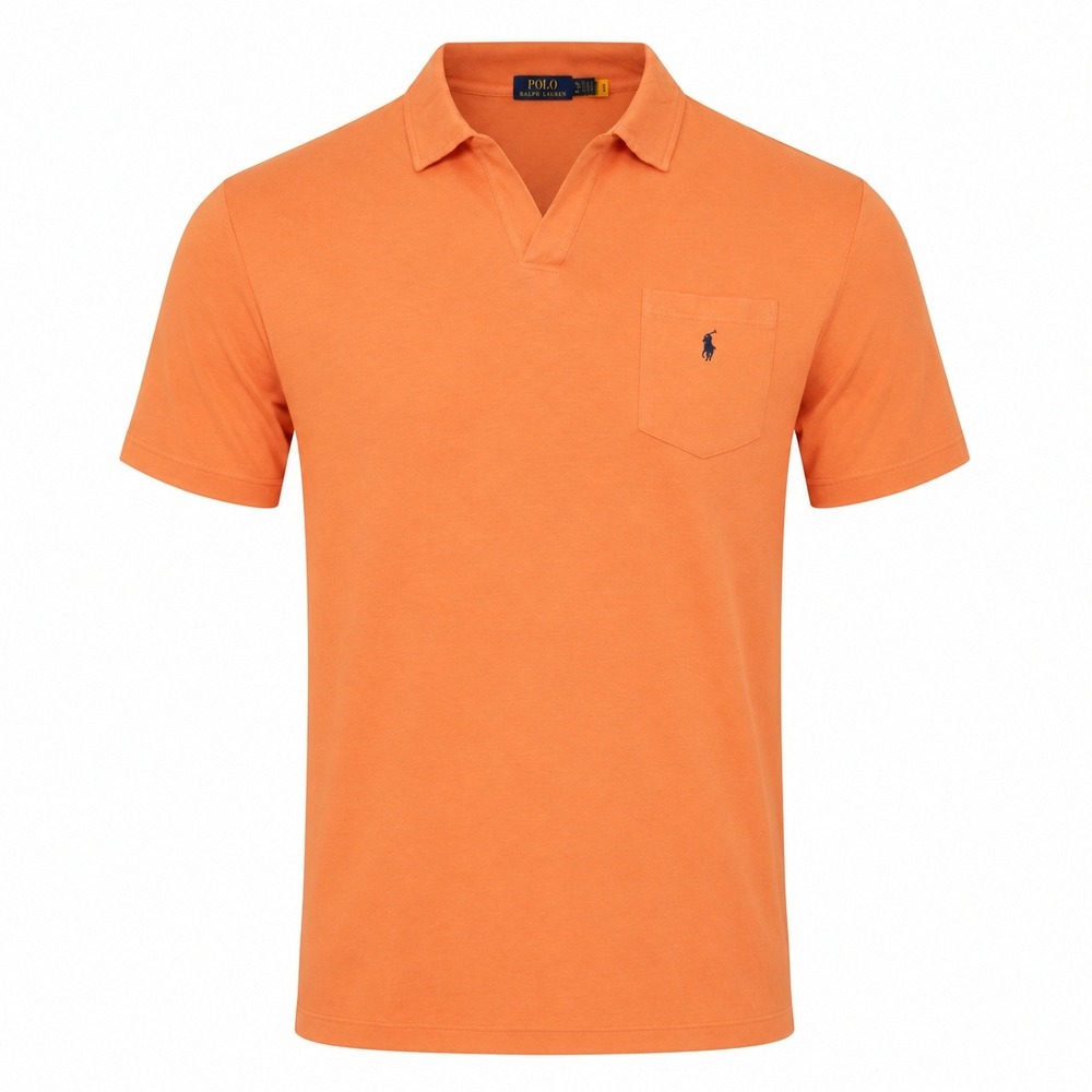 Polo Ralph Lauren Mens 4XB Orange Coral V-Neck Pocket Cotton Linen Short Sleeve